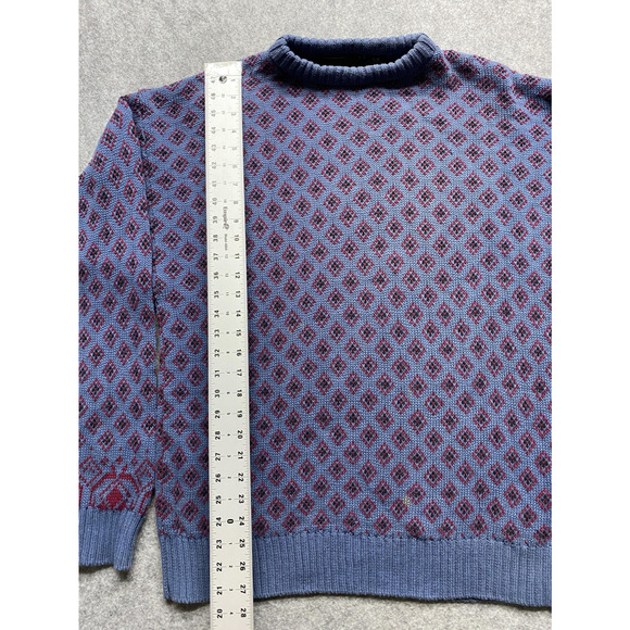 Vintage Eddie Bauer Sweater Mens Large Blue Red Diamond Knit Crewneck Cotton - Picture 3 of 11